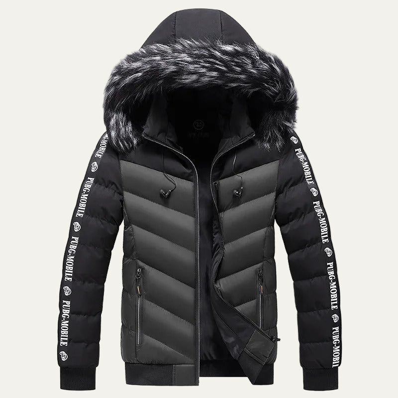 VogeLuxe | Men’s Two Tone Chevron Hooded Winter Puffer Jacket