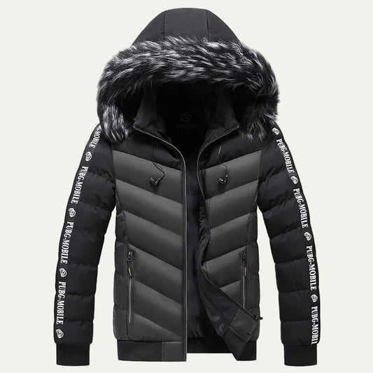 VogeLuxe | Men’s Two Tone Chevron Hooded Winter Puffer Jacket
