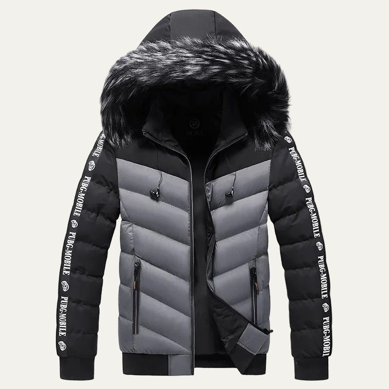 VogeLuxe | Men’s Two Tone Chevron Hooded Winter Puffer Jacket