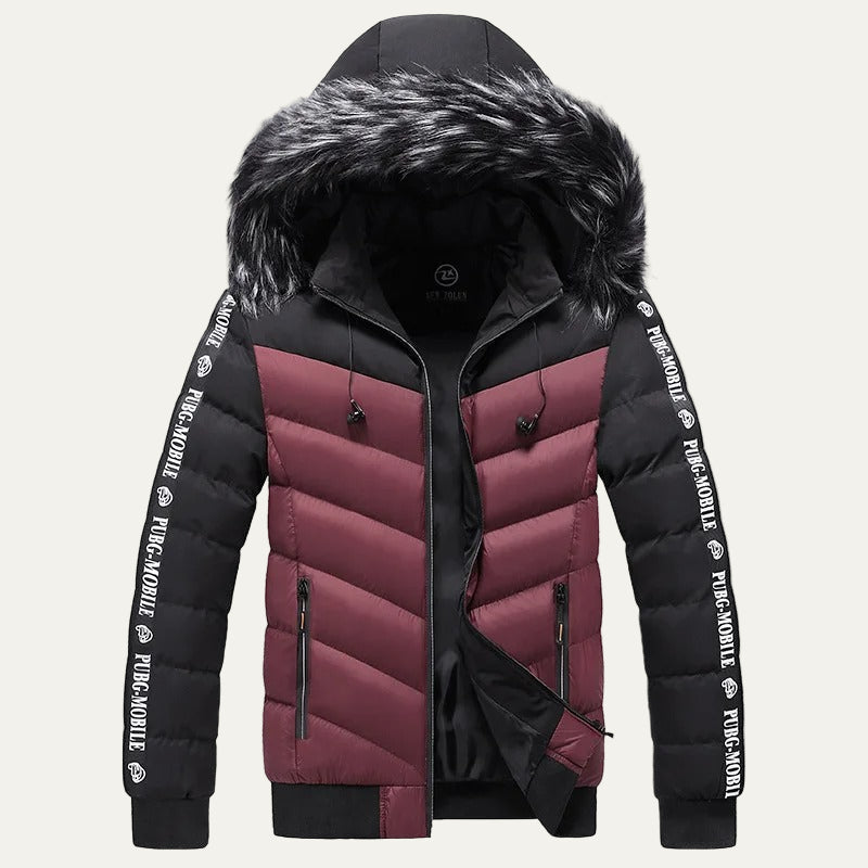 VogeLuxe | Men’s Two Tone Chevron Hooded Winter Puffer Jacket