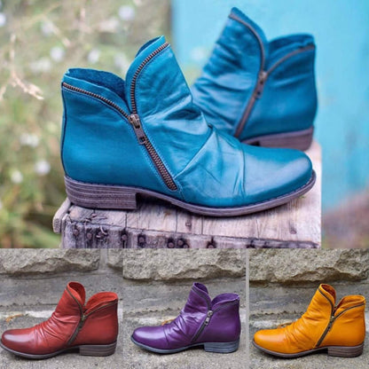 Donna Low Heel Ankle Boots with Side Zip - VogeLuxe