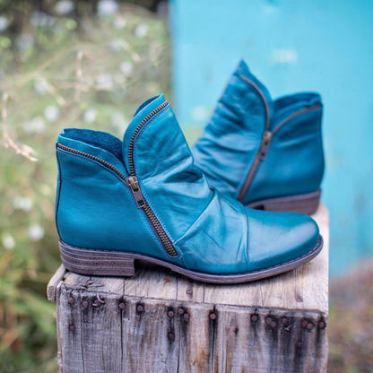 Donna Low Heel Ankle Boots with Side Zip