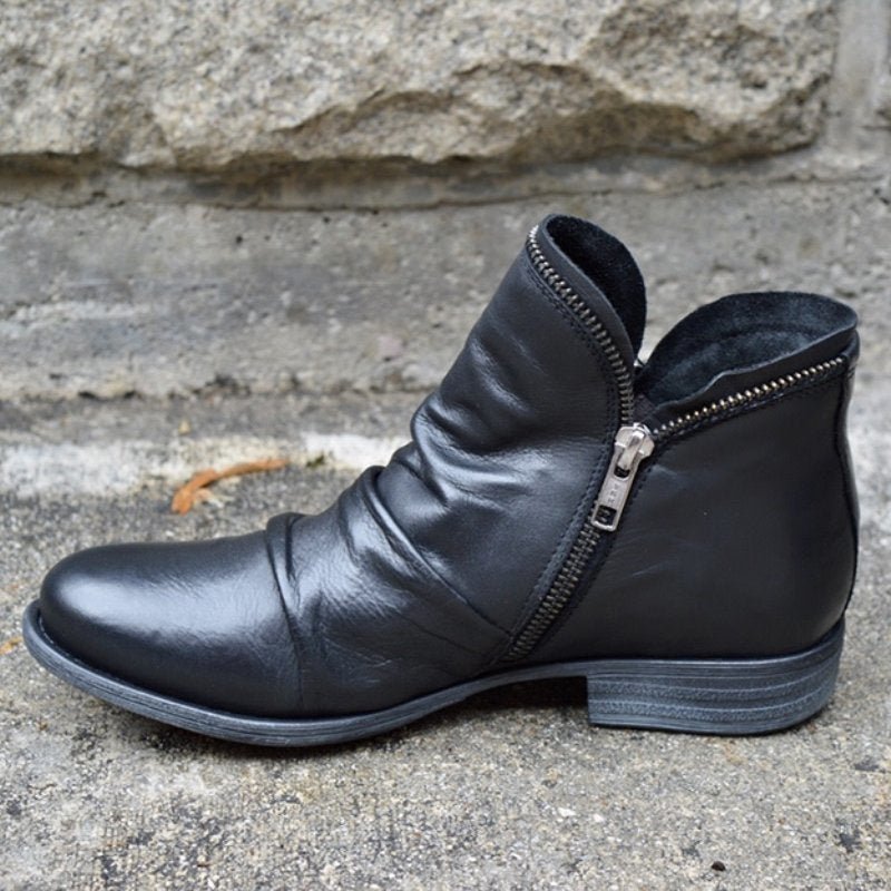 Donna Low Heel Ankle Boots with Side Zip