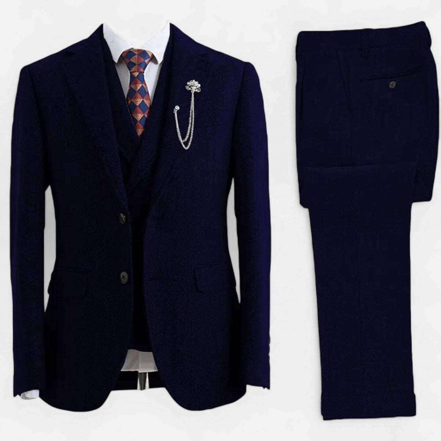 Classic Men's 3-Piece Wool Herringbone Suit - VogeLuxe