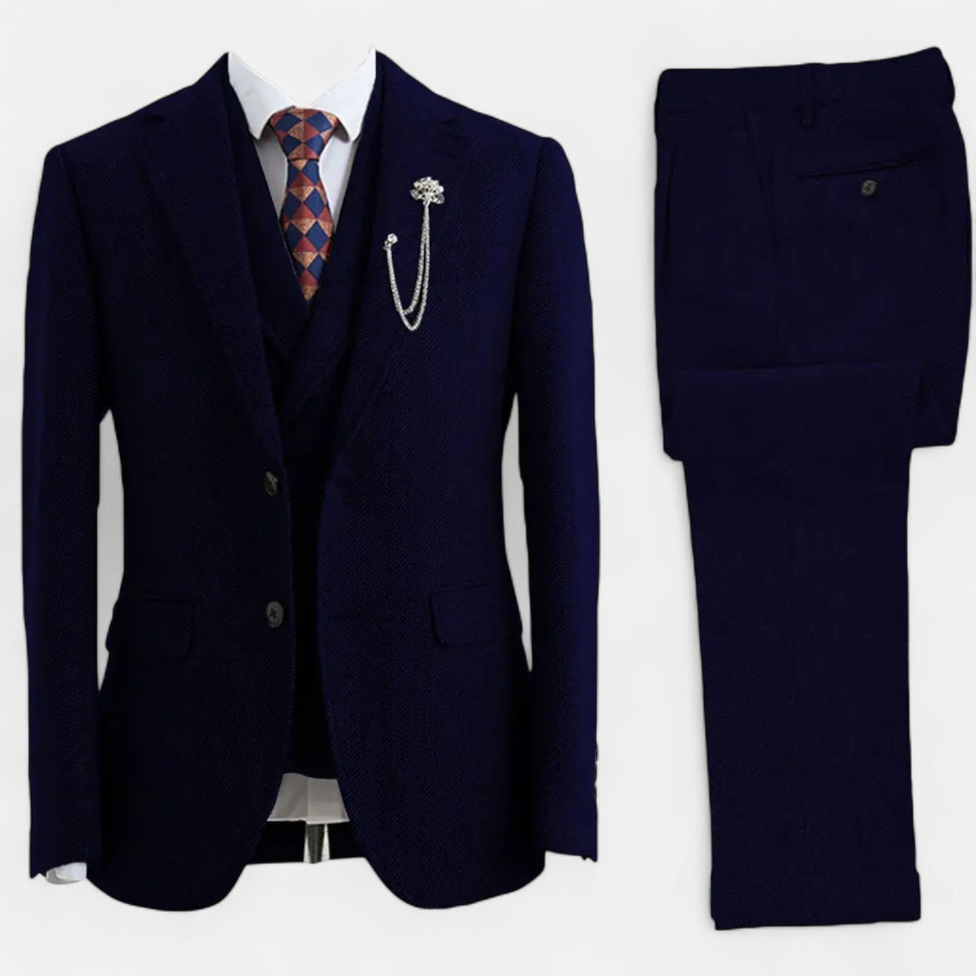 Classic Men's 3-Piece Wool Herringbone Suit - VogeLuxe