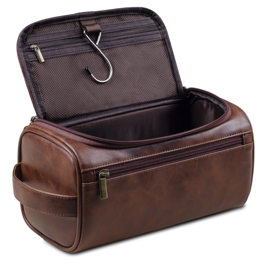 Portable Travel Toiletry Pouch | Small Leather Hang Bag - VogeLuxe