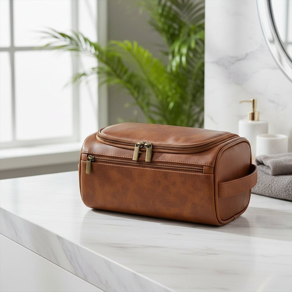 Luxury Leather Travel Toiletry Bag Organizer