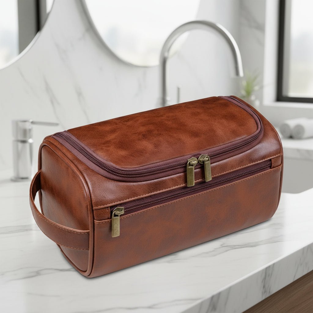 Luxury Leather Travel Toiletry Bag Organizer