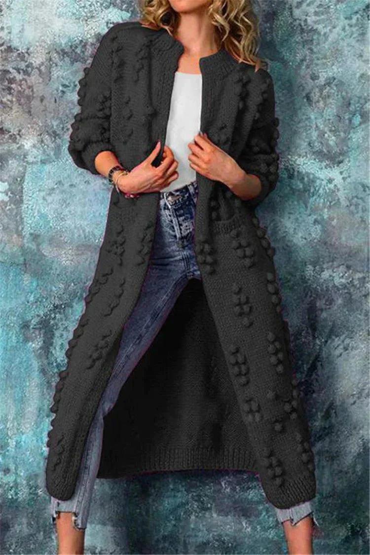 Women's Warm Cable Knit Open Front Cardigan Coat - BritishElegance