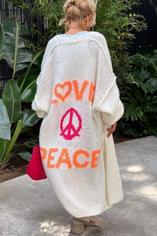 Cozy Women's Large Peace Sign Cardigan Sweater - VogeLuxe