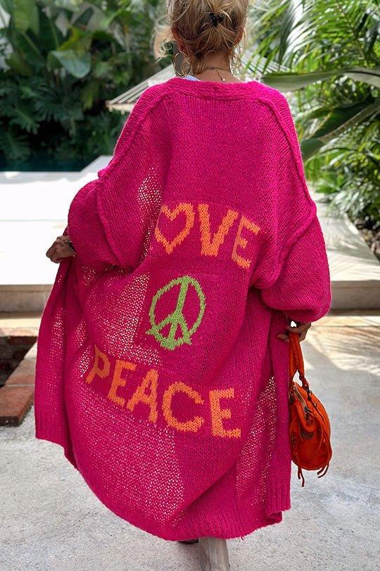Cozy Women's Large Peace Sign Cardigan Sweater