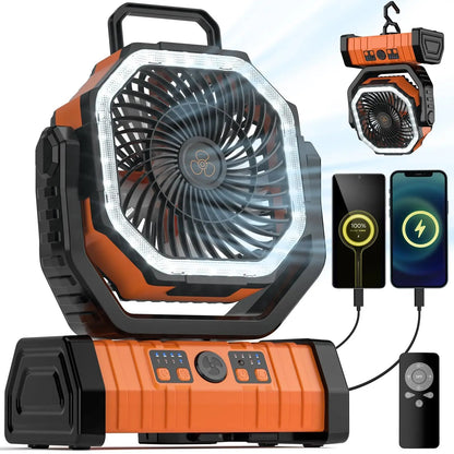 Portable Camping Fan with LED Light and Power Bank