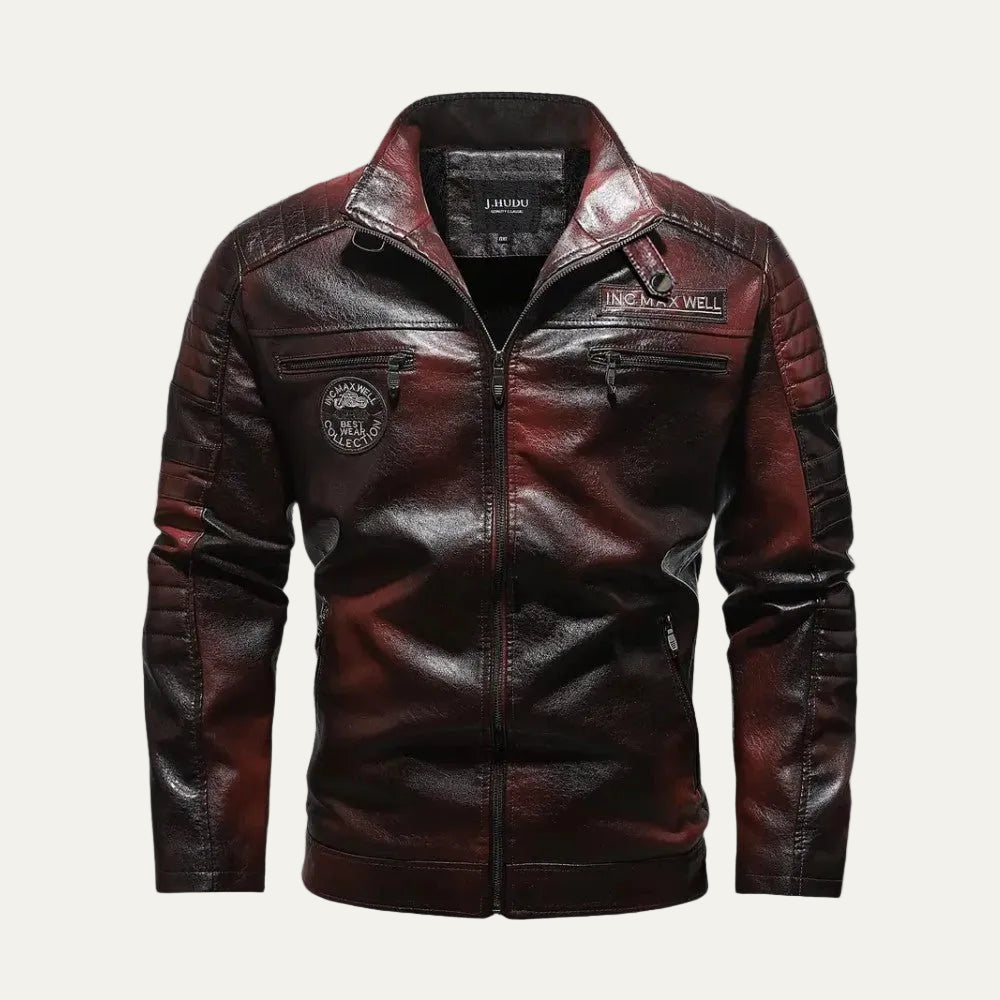 VogeLuxe | Men’s Leather Motorcycle Zip Front Jacket