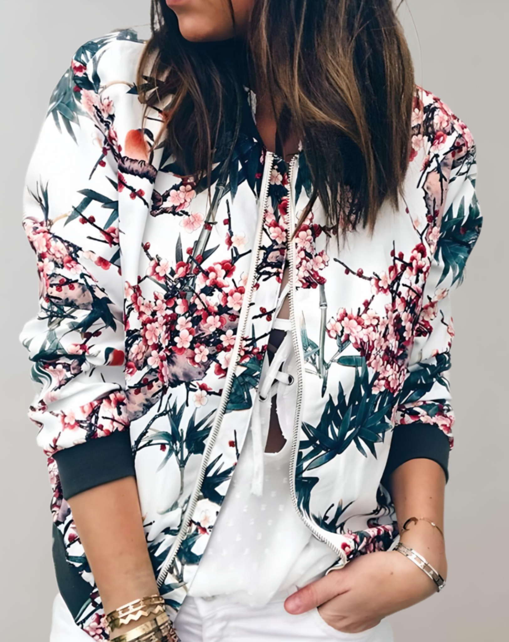 Trendy Flower Women's Bomber Jacket - VogeLuxe