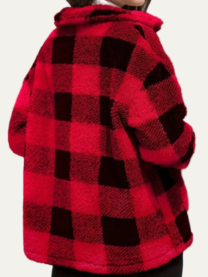 VogeLuxe | Women’s Teddy Check Fuzzy Shacket