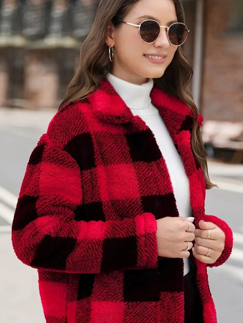 VogeLuxe | Women’s Teddy Check Fuzzy Shacket