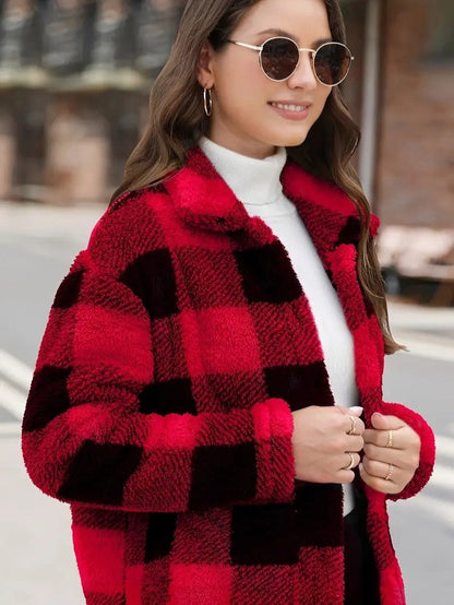VogeLuxe | Women’s Teddy Check Fuzzy Shacket