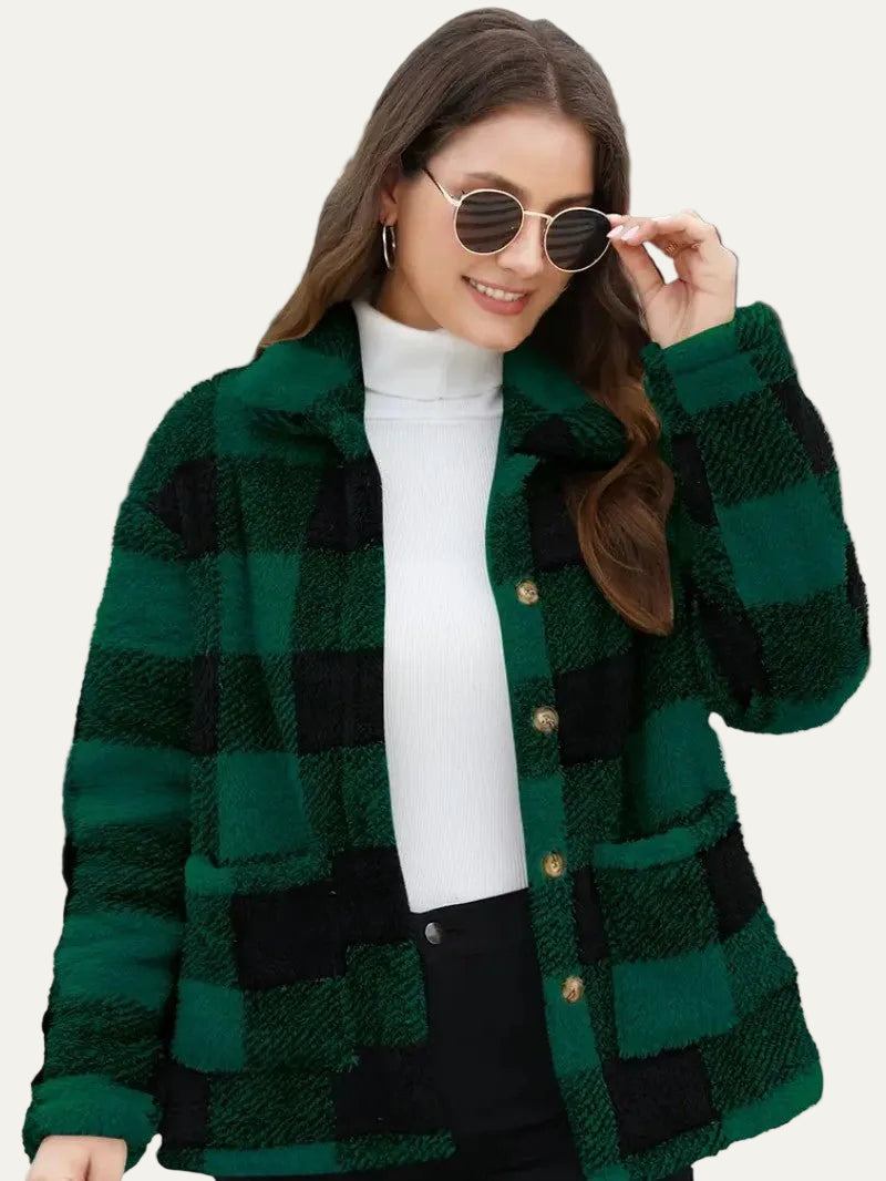 VogeLuxe | Women’s Teddy Check Fuzzy Shacket