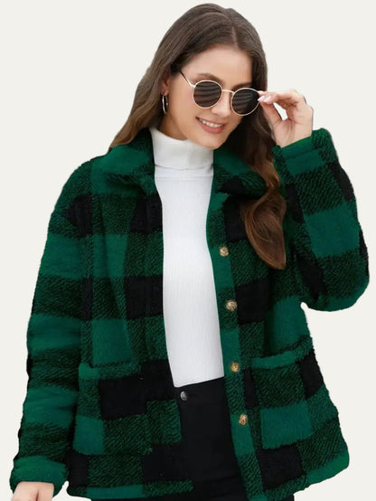 VogeLuxe | Women’s Teddy Check Fuzzy Shacket