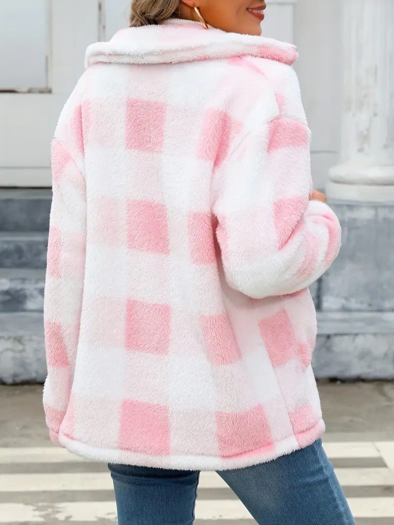 VogeLuxe | Women’s Teddy Check Fuzzy Shacket