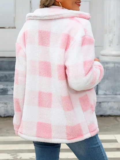 VogeLuxe | Women’s Teddy Check Fuzzy Shacket
