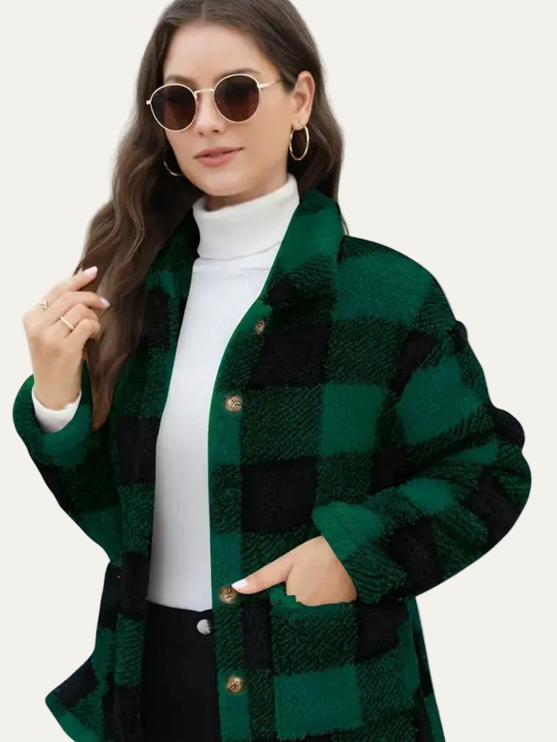 VogeLuxe | Women’s Teddy Check Fuzzy Shacket
