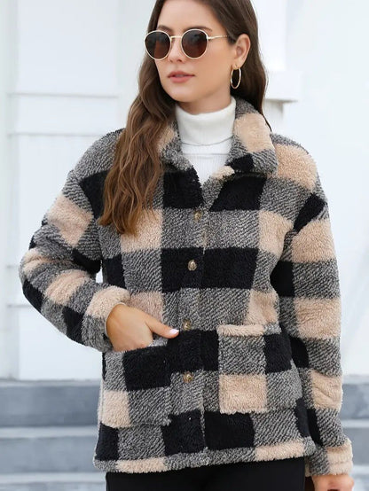 VogeLuxe | Women’s Teddy Check Fuzzy Shacket