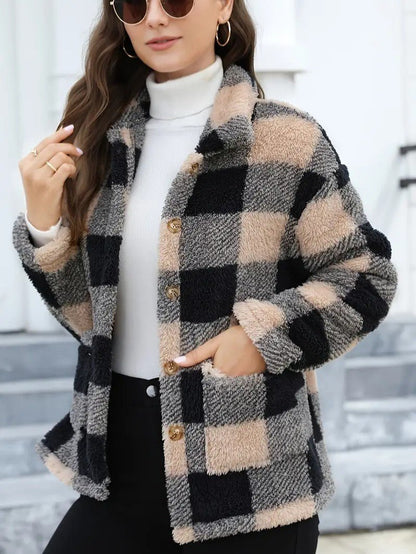 VogeLuxe | Women’s Teddy Check Fuzzy Shacket