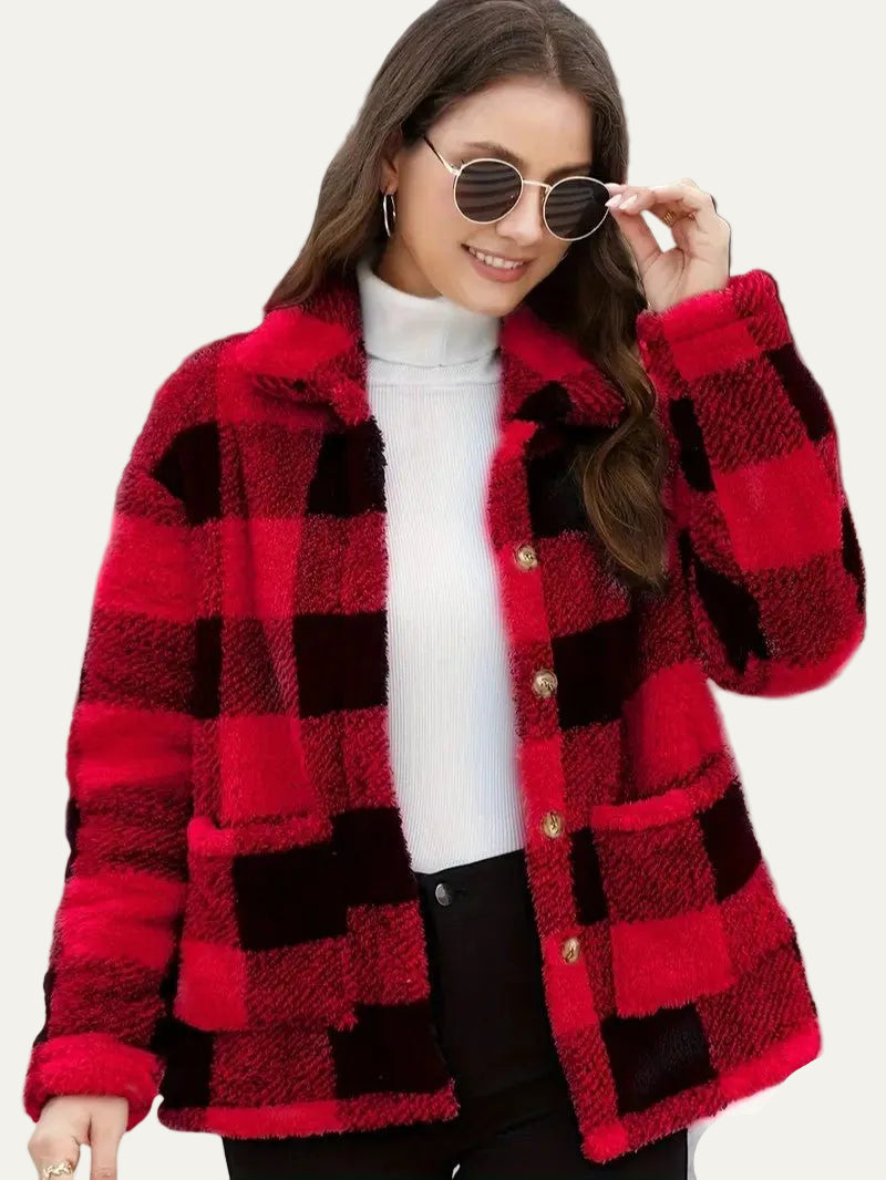 VogeLuxe | Women’s Teddy Check Fuzzy Shacket