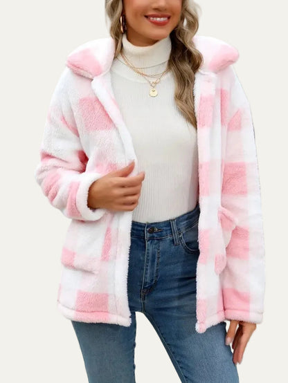 VogeLuxe | Women’s Teddy Check Fuzzy Shacket
