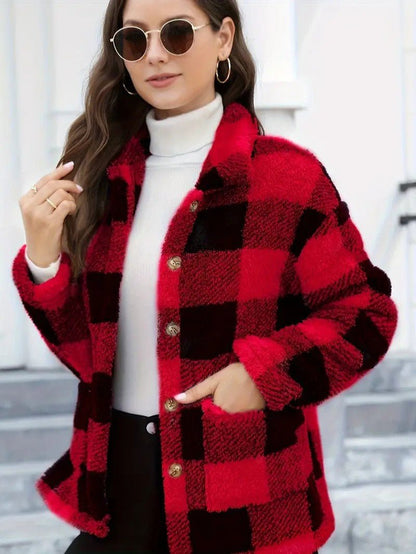 VogeLuxe | Women’s Teddy Check Fuzzy Shacket