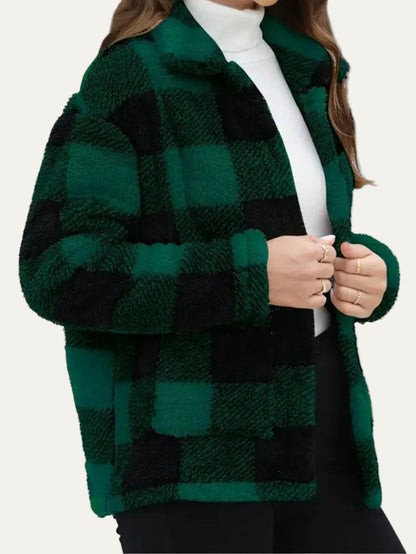 VogeLuxe | Women’s Teddy Check Fuzzy Shacket