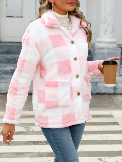 VogeLuxe | Women’s Teddy Check Fuzzy Shacket