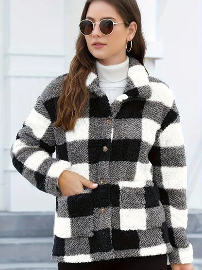 VogeLuxe | Women’s Teddy Check Fuzzy Shacket