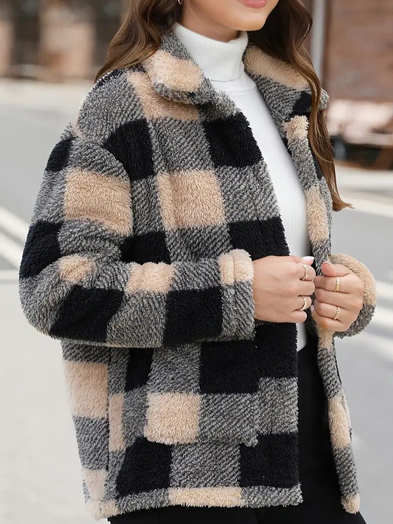 VogeLuxe | Women’s Teddy Check Fuzzy Shacket