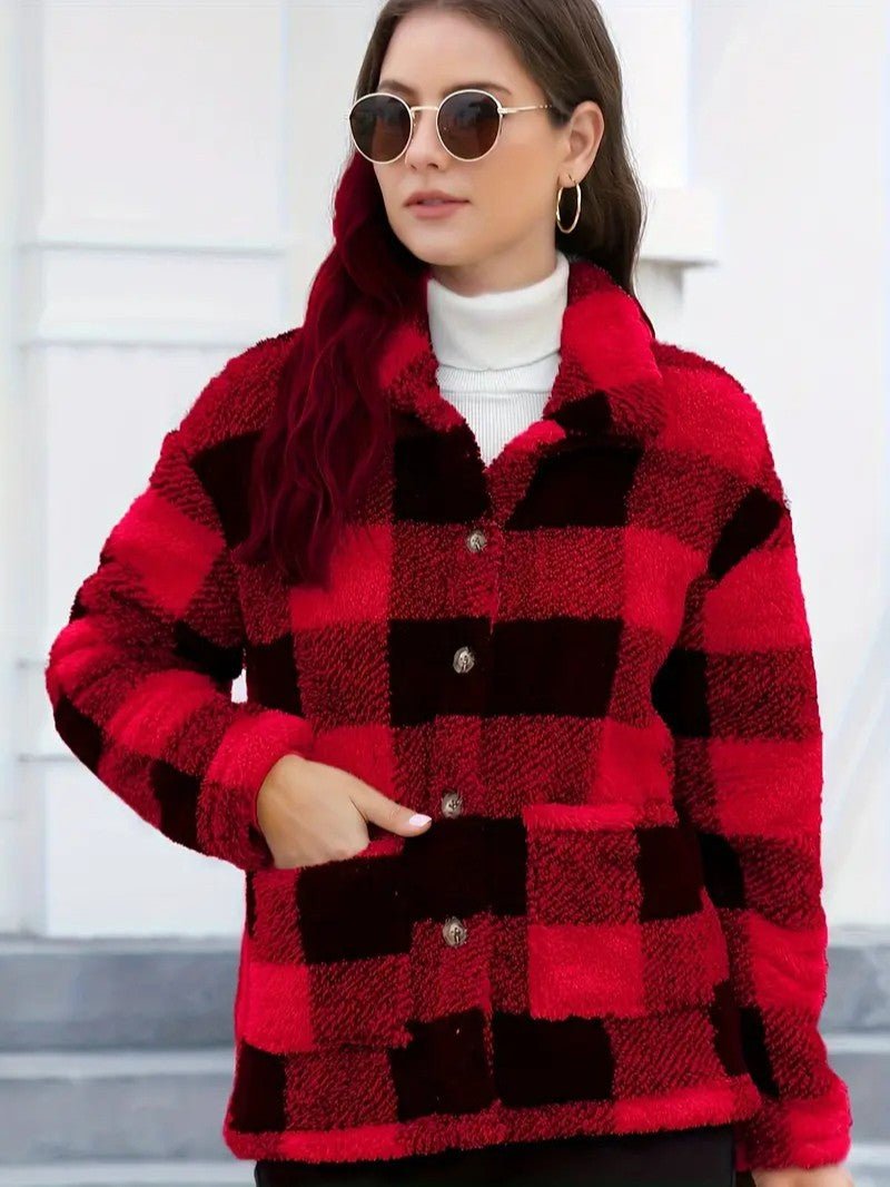 VogeLuxe | Women’s Teddy Check Fuzzy Shacket