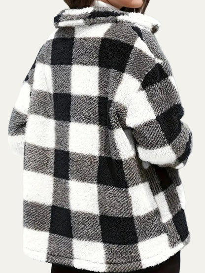 VogeLuxe | Women’s Teddy Check Fuzzy Shacket