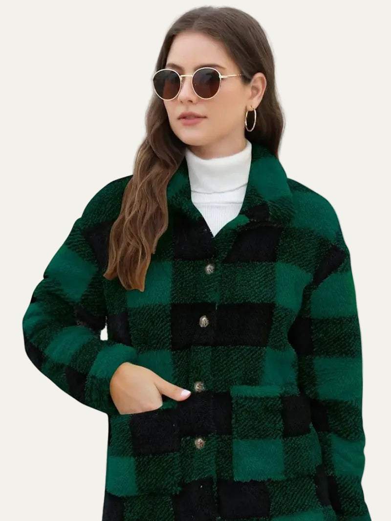 VogeLuxe | Women’s Teddy Check Fuzzy Shacket