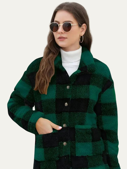 VogeLuxe | Women’s Teddy Check Fuzzy Shacket