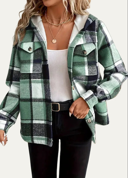 VogeLuxe | Women’s Hooded Sherpa Lined Flannel Shacket