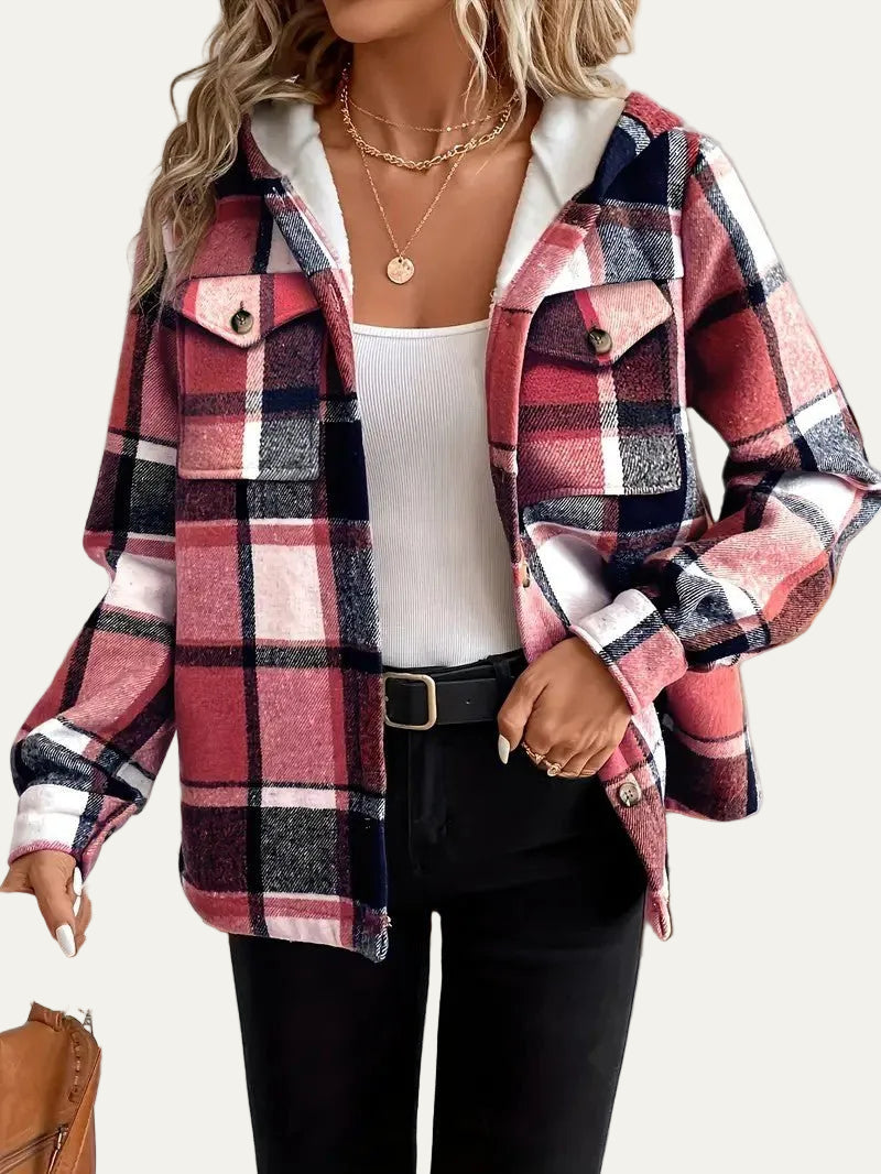 VogeLuxe | Women’s Hooded Sherpa Lined Flannel Shacket