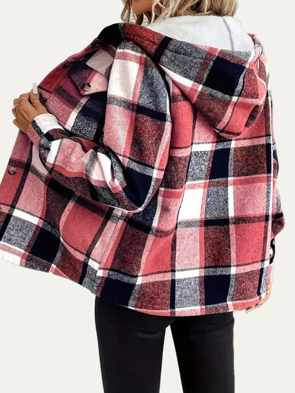 VogeLuxe | Women’s Hooded Sherpa Lined Flannel Shacket