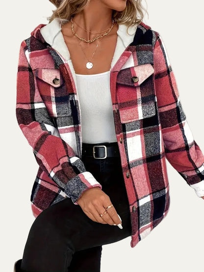 VogeLuxe | Women’s Hooded Sherpa Lined Flannel Shacket
