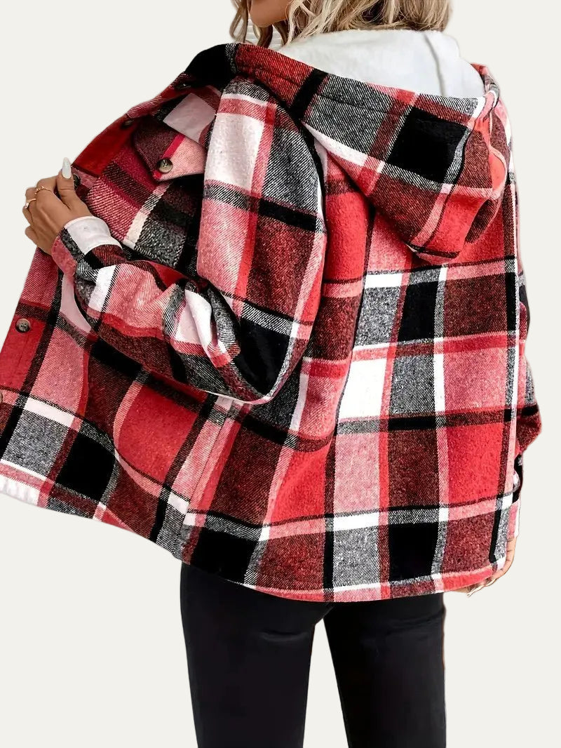 VogeLuxe | Women’s Hooded Sherpa Lined Flannel Shacket
