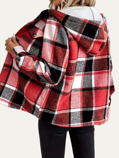 VogeLuxe | Women’s Hooded Sherpa Lined Flannel Shacket