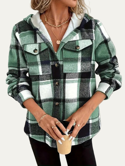 VogeLuxe | Women’s Hooded Sherpa Lined Flannel Shacket