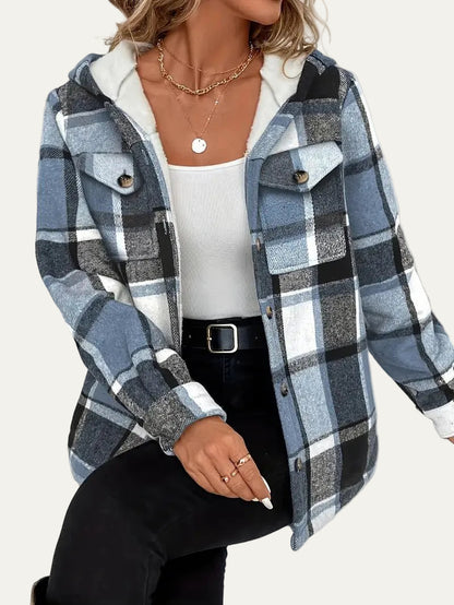 VogeLuxe | Women’s Hooded Sherpa Lined Flannel Shacket