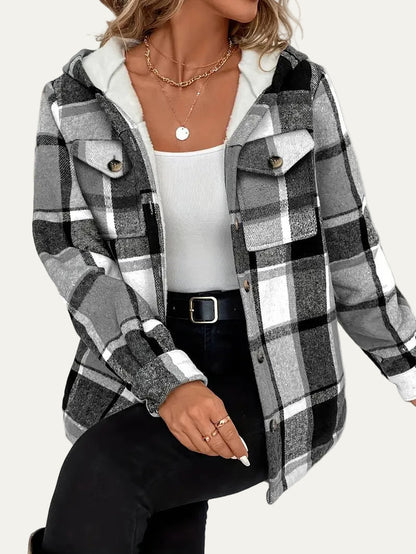 VogeLuxe | Women’s Hooded Sherpa Lined Flannel Shacket