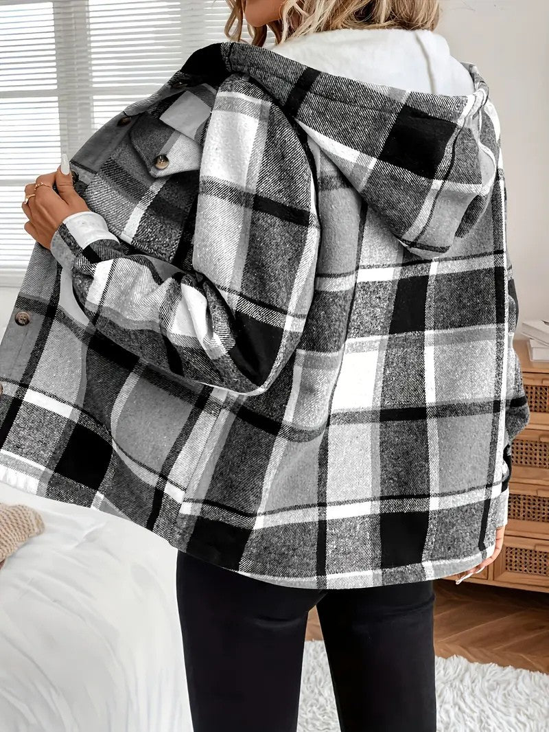 VogeLuxe | Women’s Hooded Sherpa Lined Flannel Shacket
