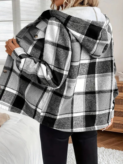 VogeLuxe | Women’s Hooded Sherpa Lined Flannel Shacket